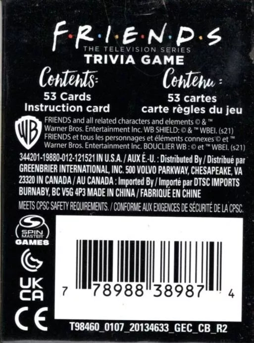 Friends Trivia Game 53 Cards Spin Master Games Brand New Tv Show