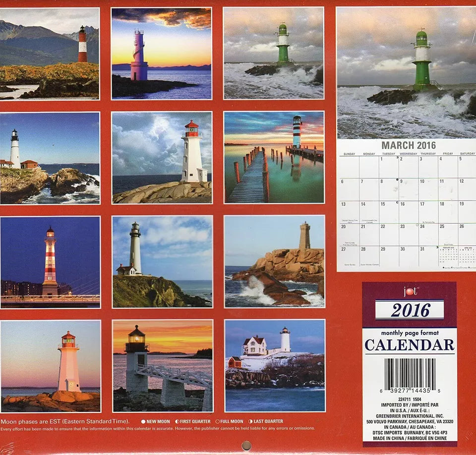 Lighthouses - 2016-12 Month Wall Calendar Plus Mini Calendar