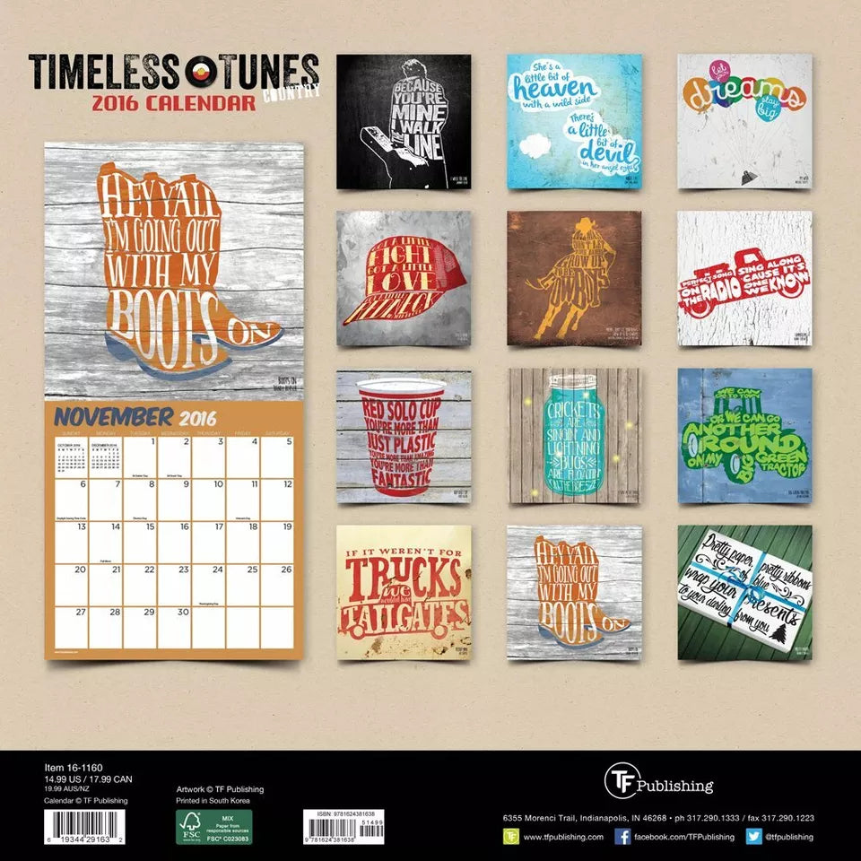 2016 Timeless Tunes Country Wall Calendar