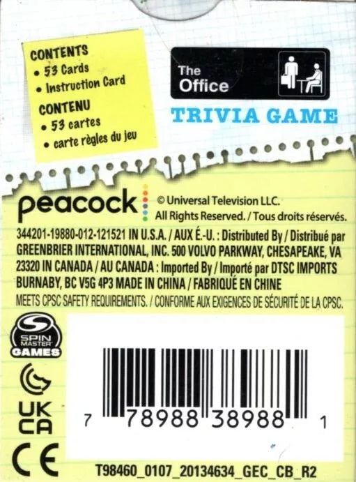 The Office Trivia Game The Television Series Spin Master NEW 53 Cards
