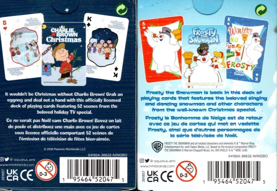Frosty the Snowman &A CHARLIE BROWN Full Deck of Playing Cards Christmas