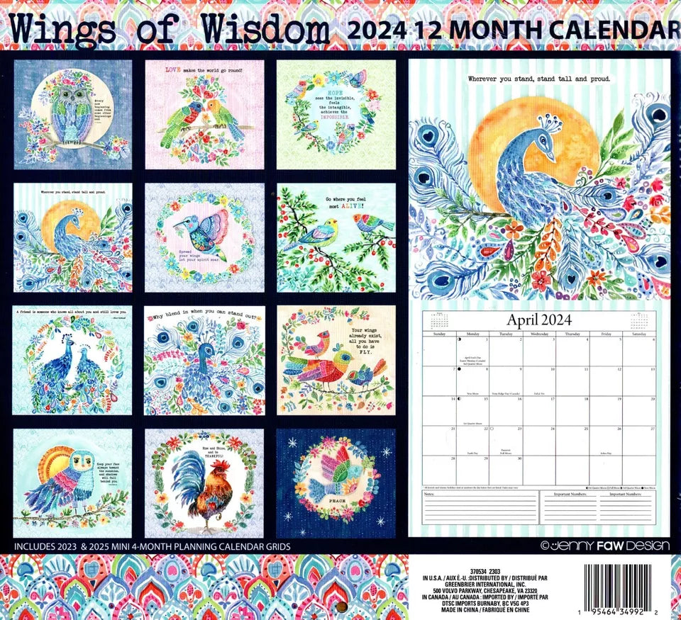 Wings of Wisdom - 2024 12-Month Wall Calendar + Pocket Planner (Pack of 2)