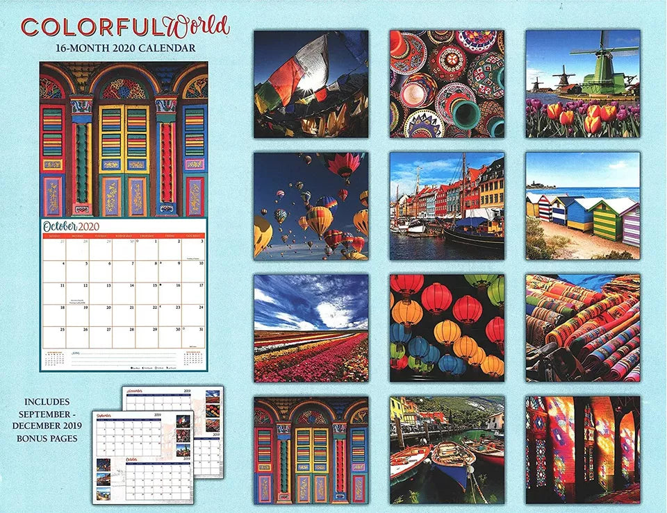 2020 Colorful World Full-Size Wall Calendar, 16-Month