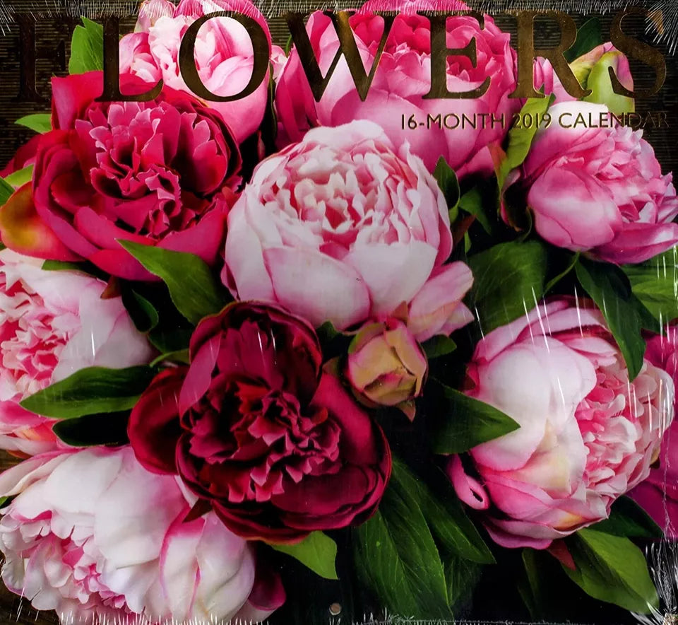 16 Month 2019 Wall Calendar - Flowers - with 120 Stickers