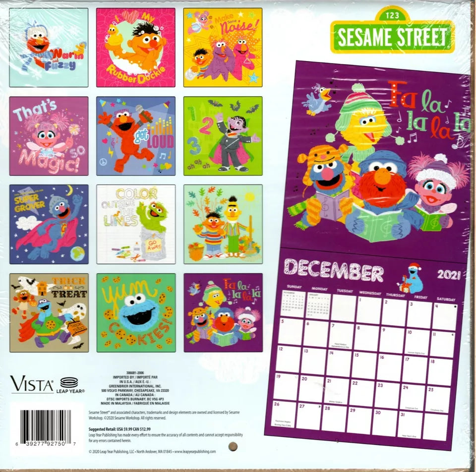 Sesame Street - 16 Month 2021 Wall Calendar - with 100 Reminder Stickers