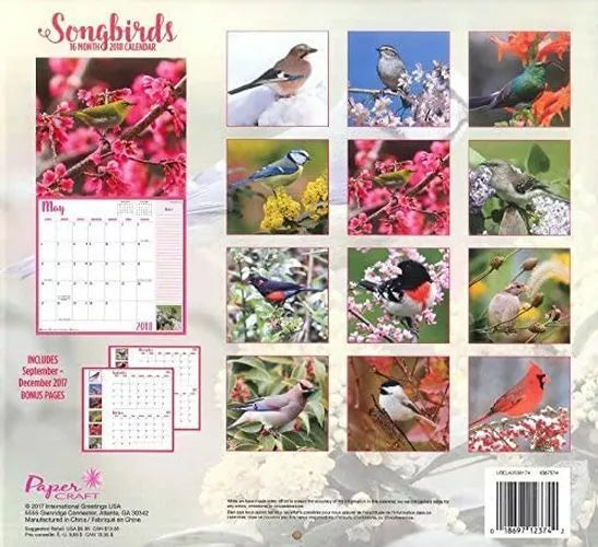 Songbirds 2018 Wall Calendar (16-month)