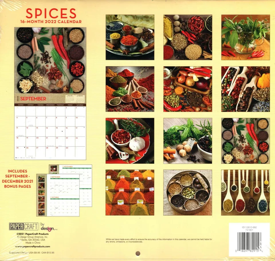 2022 16 Month Wall Calendar - Spices