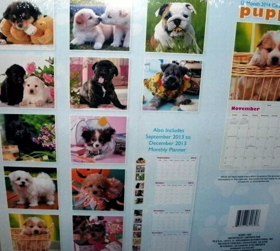 2014 Puppies 12 Month Calendar Includes Mini Calendar As Shown in the Photo
