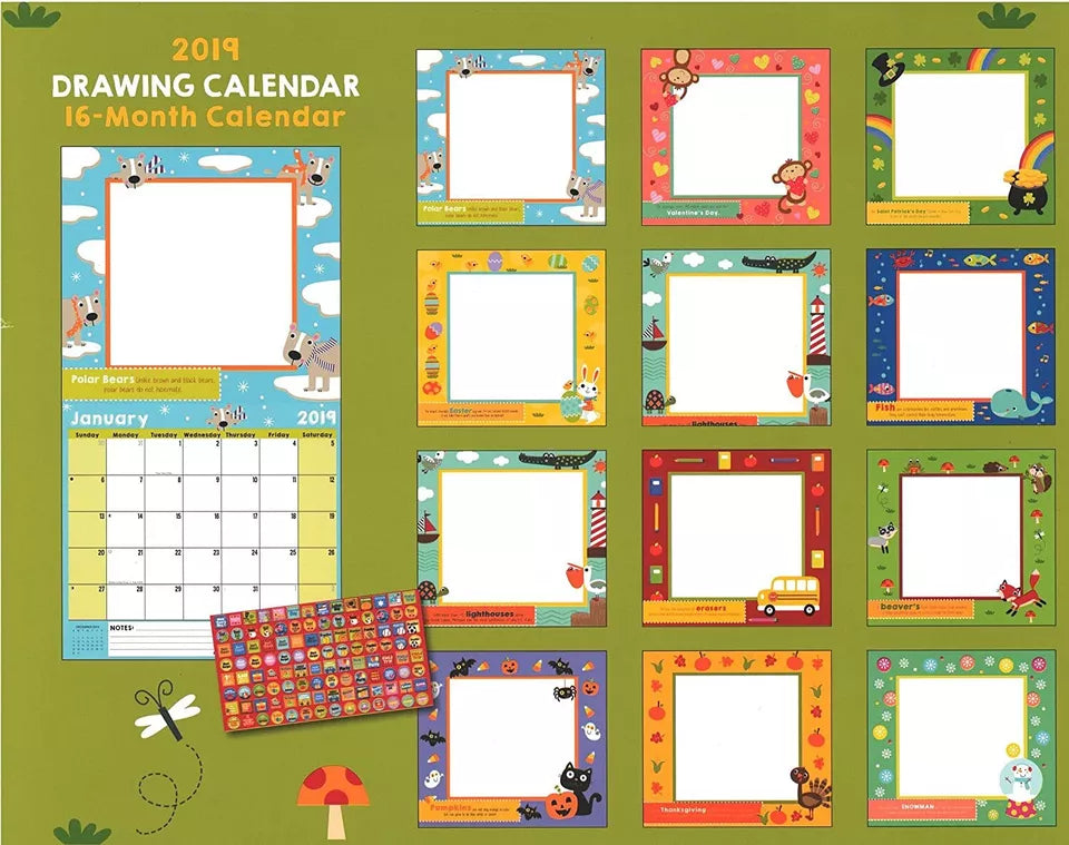 2019 Kid's Activity Wall Calendar - 16-Months (Drawing)