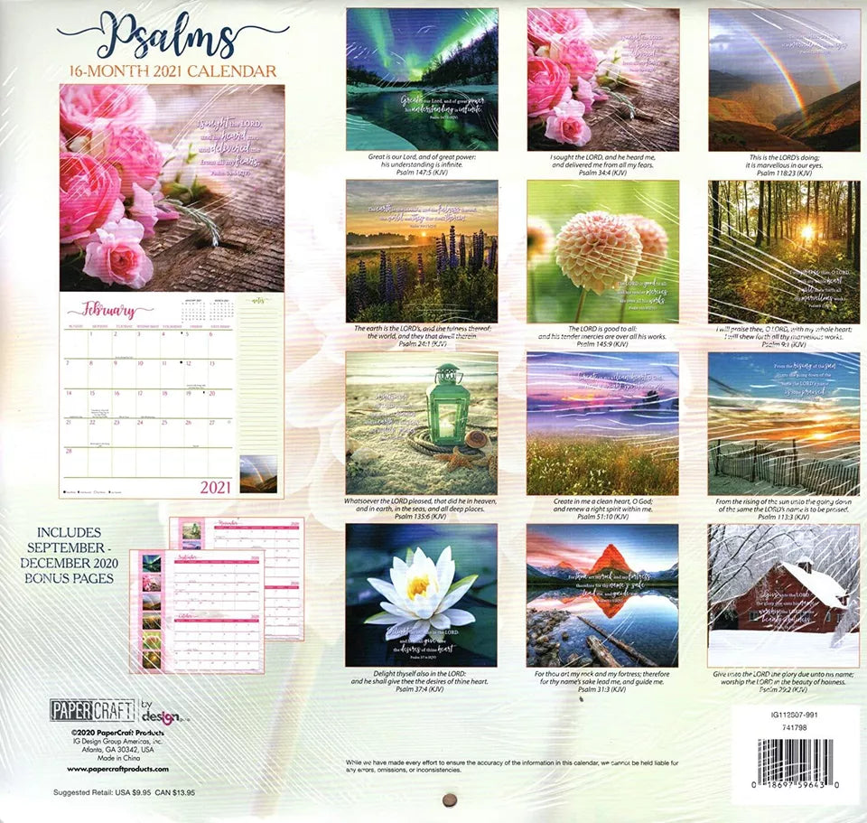 2021 16 Month Wall Calendar - Psalms - with 100 Reminder Stickers