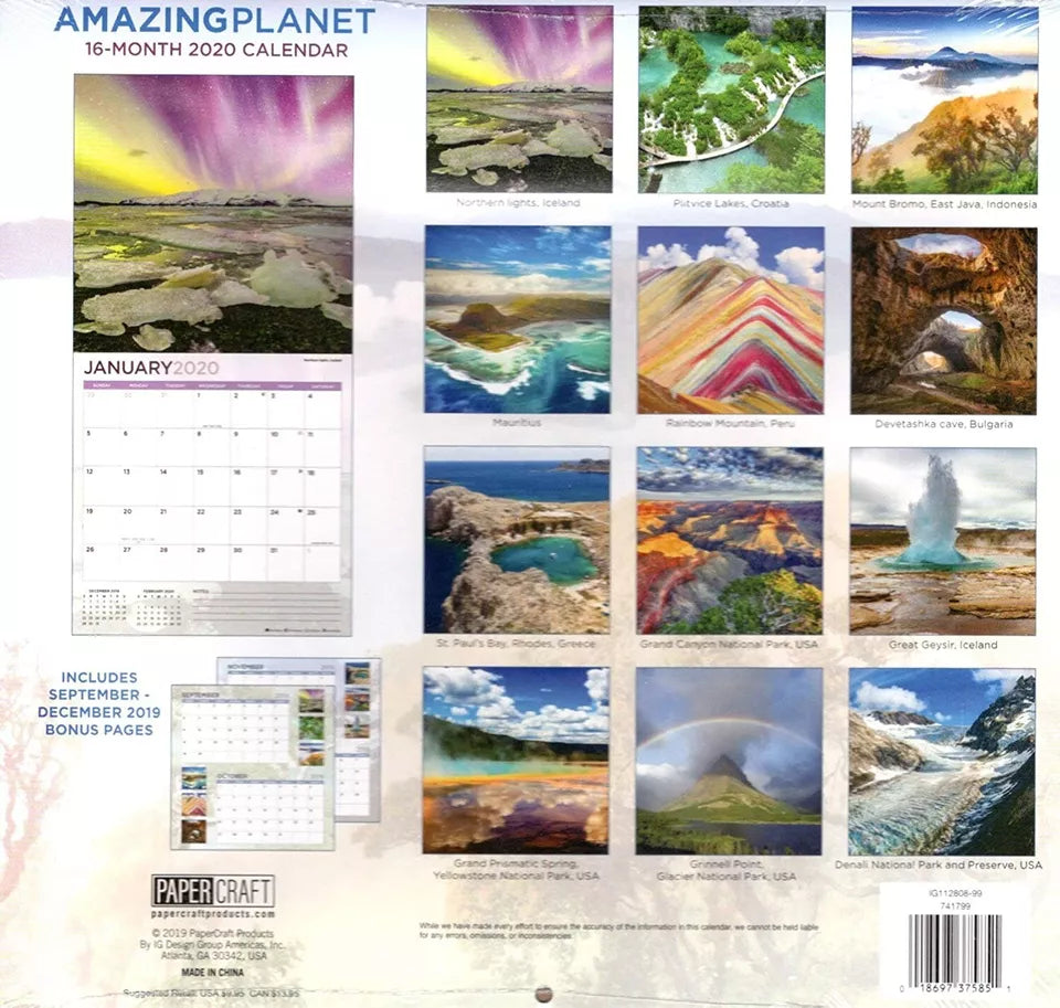 Amazing Planet - 16 Month 2020 Wall Calendar - with 100 Reminder Stickers