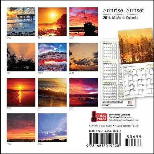 Sunrise Sunset 2014 Mini Wall Calendar