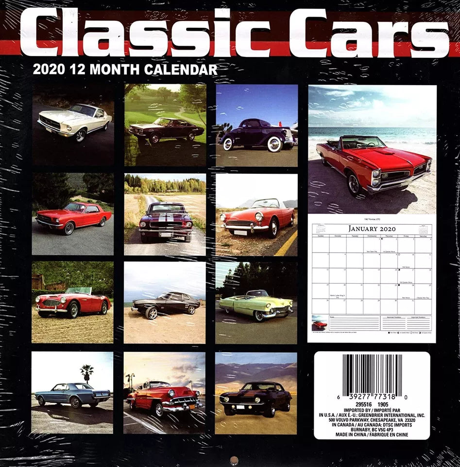 Classic Cars - 12 Month 2020 Wall Calendar - with 100 Reminder Stickers