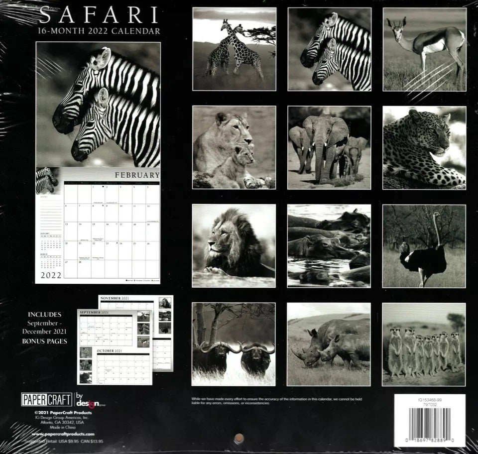2022 16 Month Wall Calendar - Safari