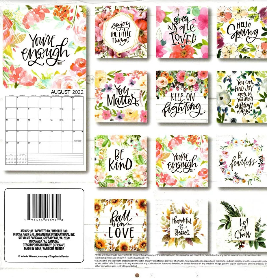 2022 12 Month Wall Calendar - Enjoy the Little Things - with 100 Reminder Sticke