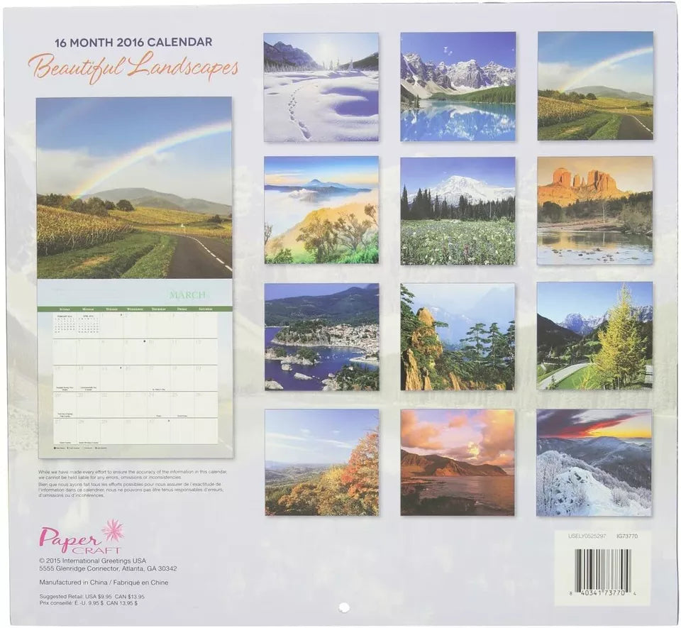 2016 Beautiful Landscapes 16 Month Wall Calendar