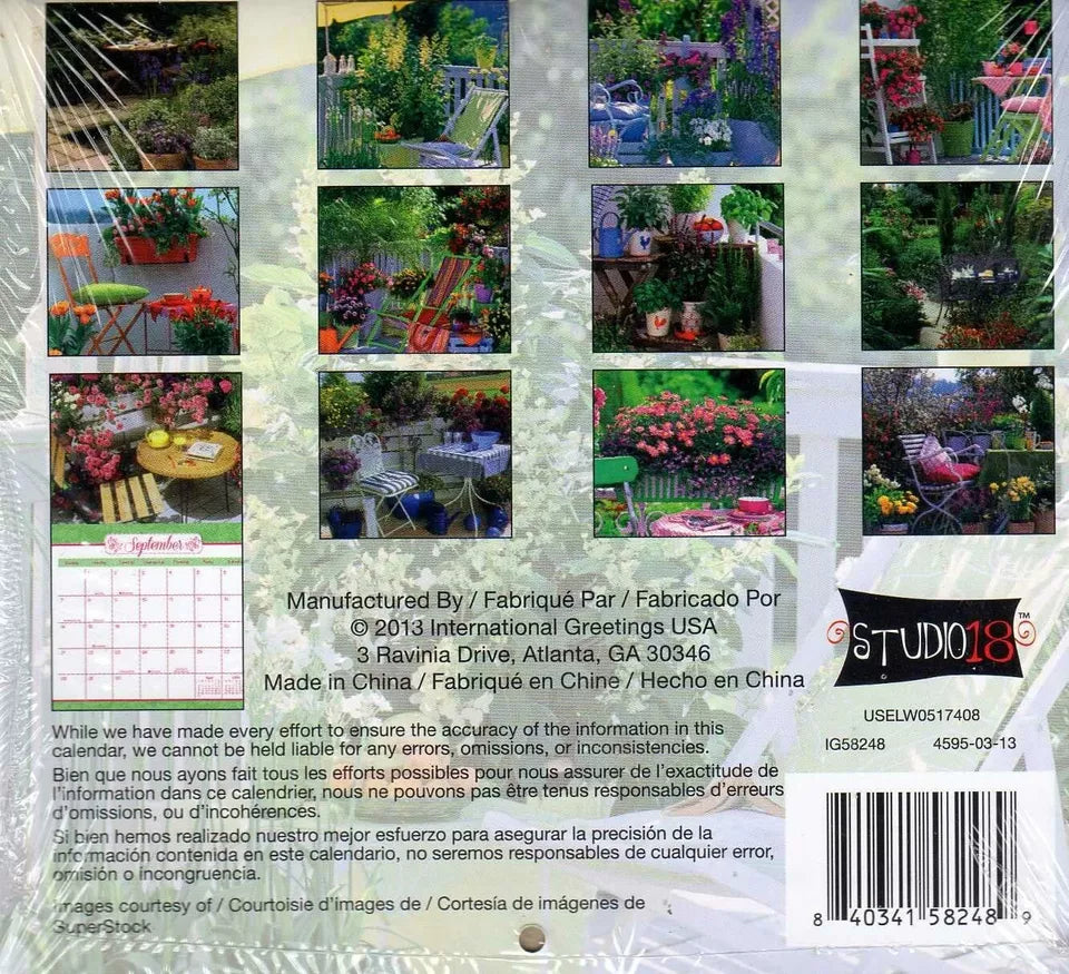2014 - Patio Gardens - 16 Month Mini Wall Calendar - NEW - 5.25 X 5.25