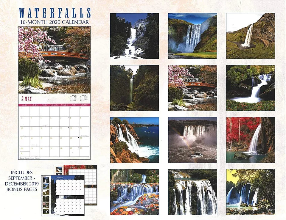2020 Waterfalls Full-Size Wall Calendar, 16-Month