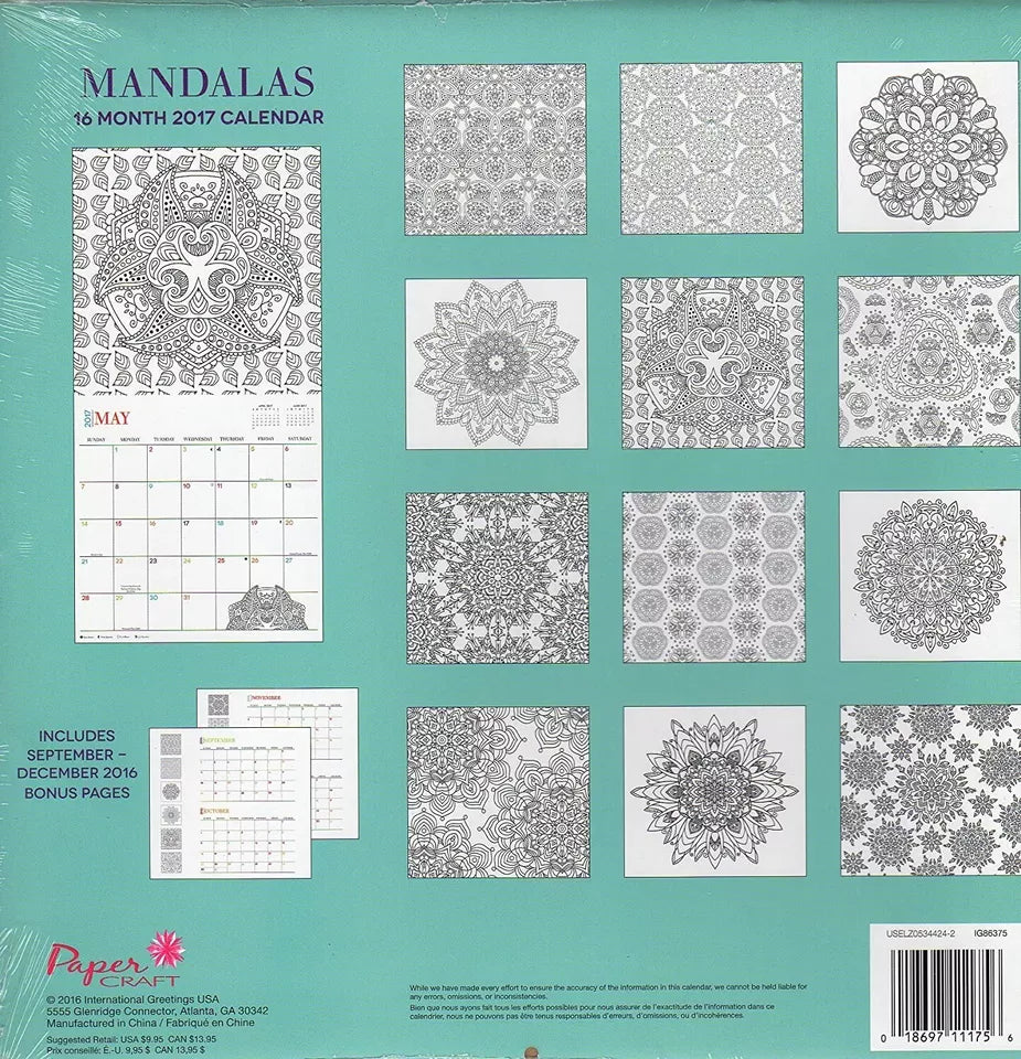 Animals - Adult Coloring Calendar - 16 Month Wall Calendars 2017