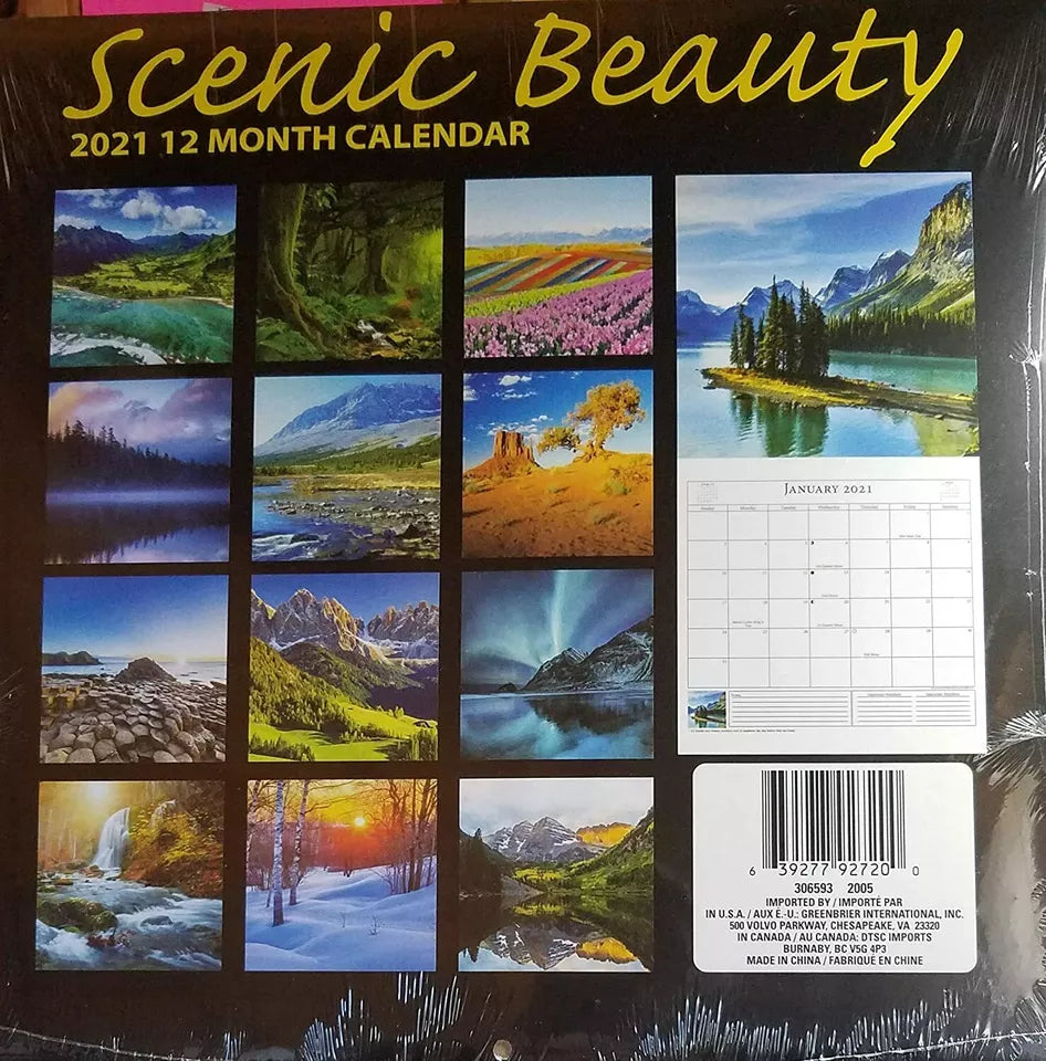 2021 16 Month Wall Calendar - Scenic Beauty - with 100 Reminder Stickers
