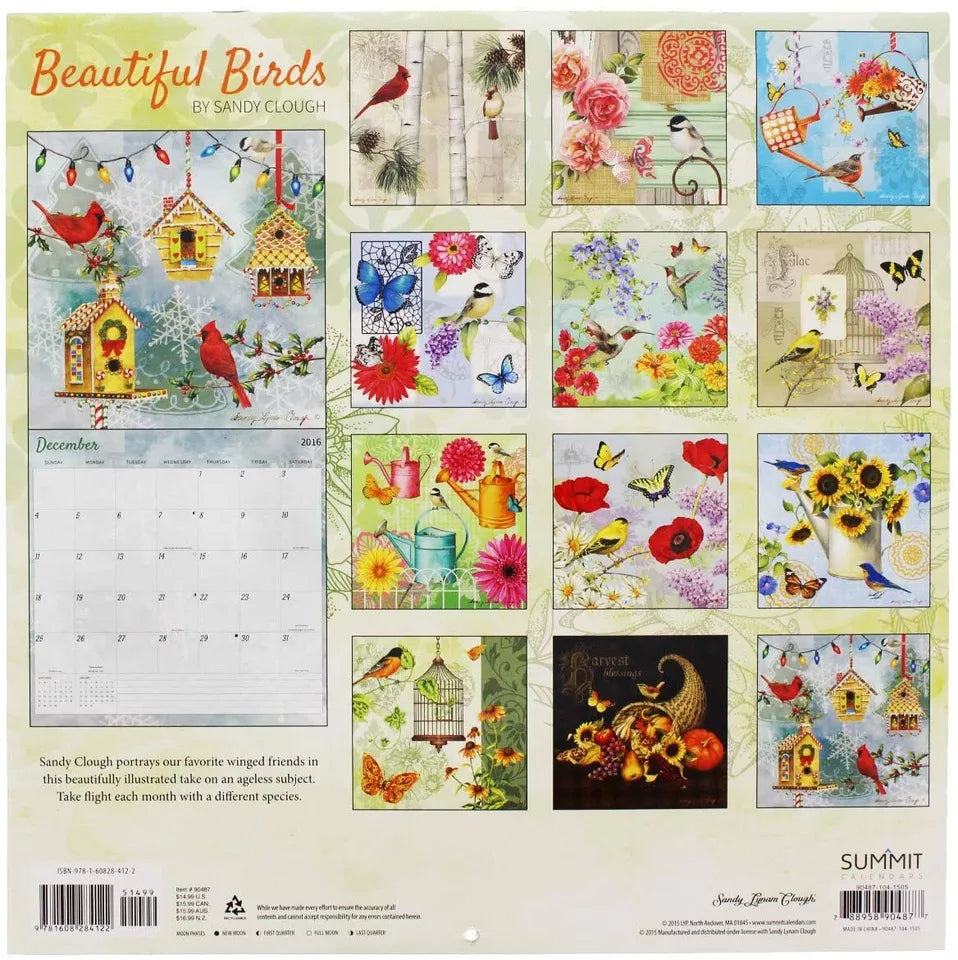 2016 Beautiful Birds 16-Month Wall Calendar By Sandy Clough with 2-Year Planner