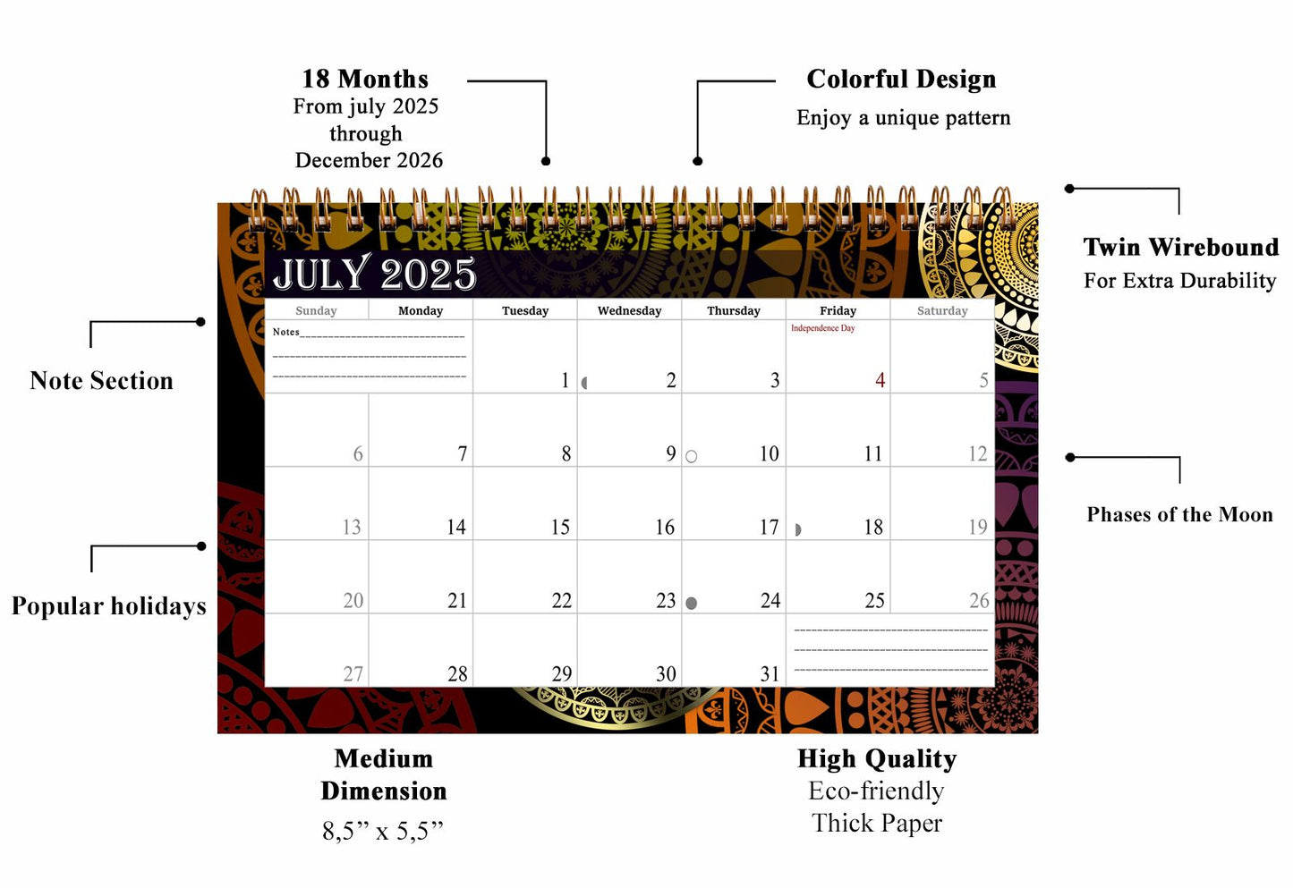 2025-2026 18 Months Standing Flip Desk Calendar Desktop Planner 016