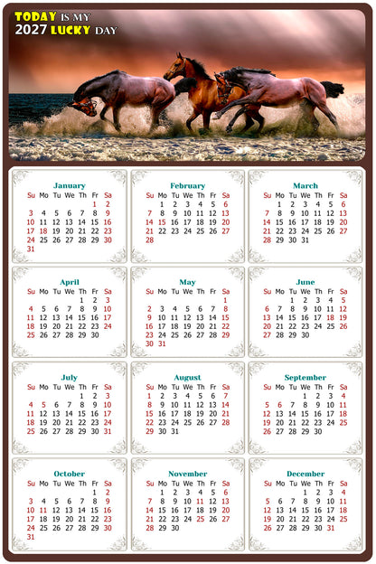 2027 Peel & Stick Calendar - Today is my Lucky Day Removable - Horses 01 (12"x 8")