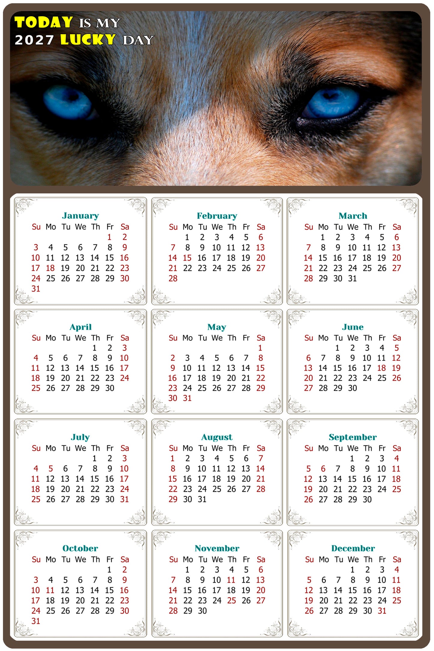 2027 Magnetic Calendar - Today is My Lucky Day (Fade, Tear, and Water Resistant)- Dogs Themed 03