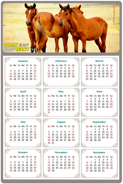 2026 Peel & Stick Calendar - Today is my Lucky Day Removable - Horses 014 (9"x 6")