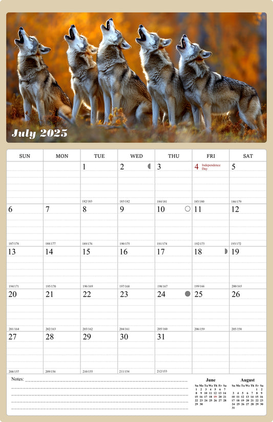 2025 - 2026 Wall Calendar Spiral-bound Twin - 18 Months (Wolfs) 11" x 17"