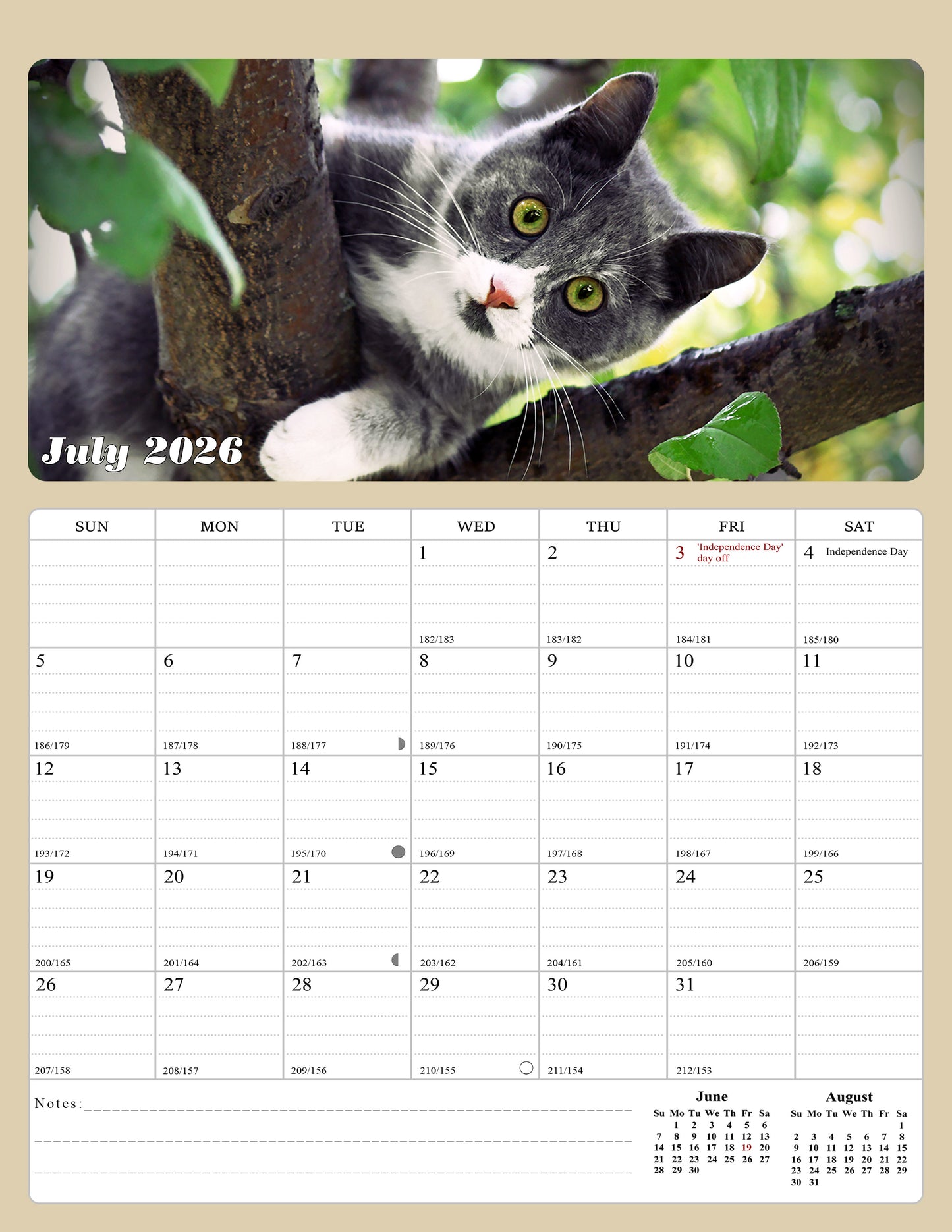 2027 Wall Calendar Spiral-bound Twin-Wire Binding - 12 Months Planner - Large Ruled Blocks with Julian Dates - (Cats)