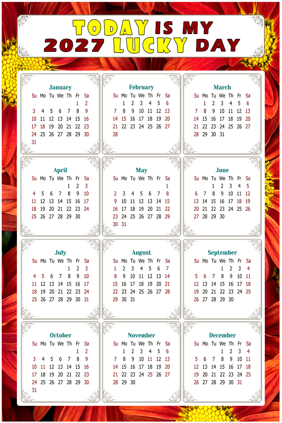 2027 Peel & Stick Calendar - Today is my Lucky Day Removable - 031