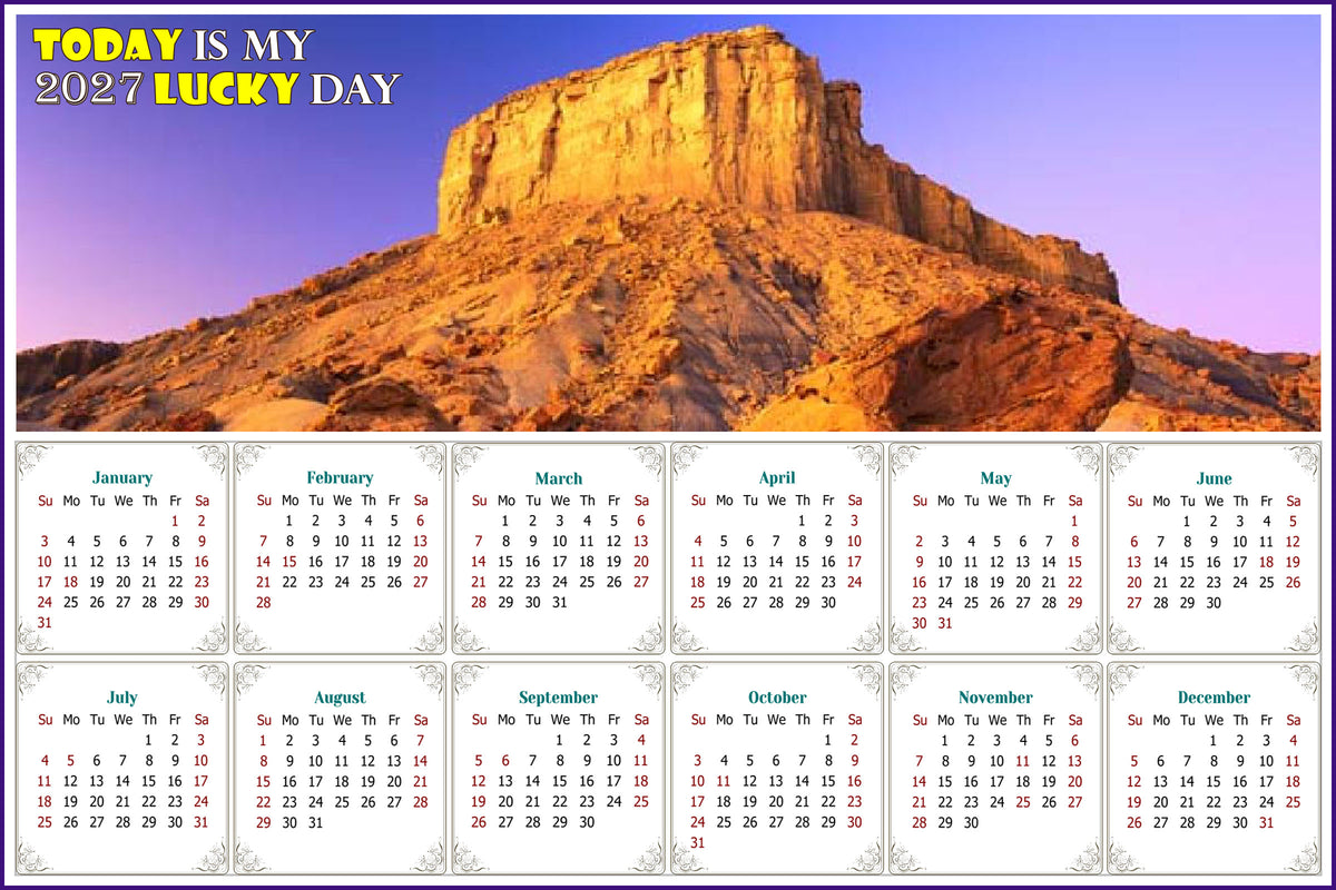 2027 Peel & Stick Calendar - Today is my Lucky Day - Removable, Repositionable - 028b (9"x 6")