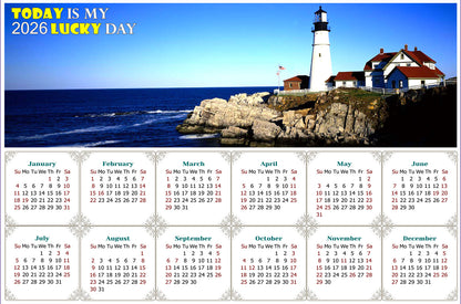 2026 Peel & Stick Calendar - Today is my Lucky Day - Removable -  Portland lighthouse (9"x 6")