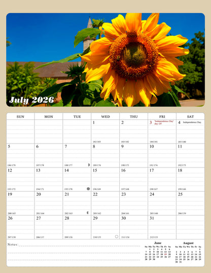 2026 - 2027 Calendar Magnetic Peel & Stick 18 Months 8.5" x 11" Sunflowers