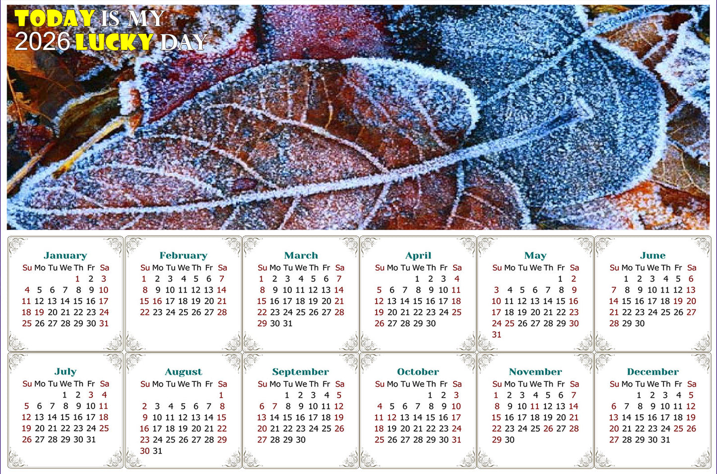 2026 Peel & Stick Calendar - Today is my Lucky Day - Removable, Repositionable - 036 (9"x 6")