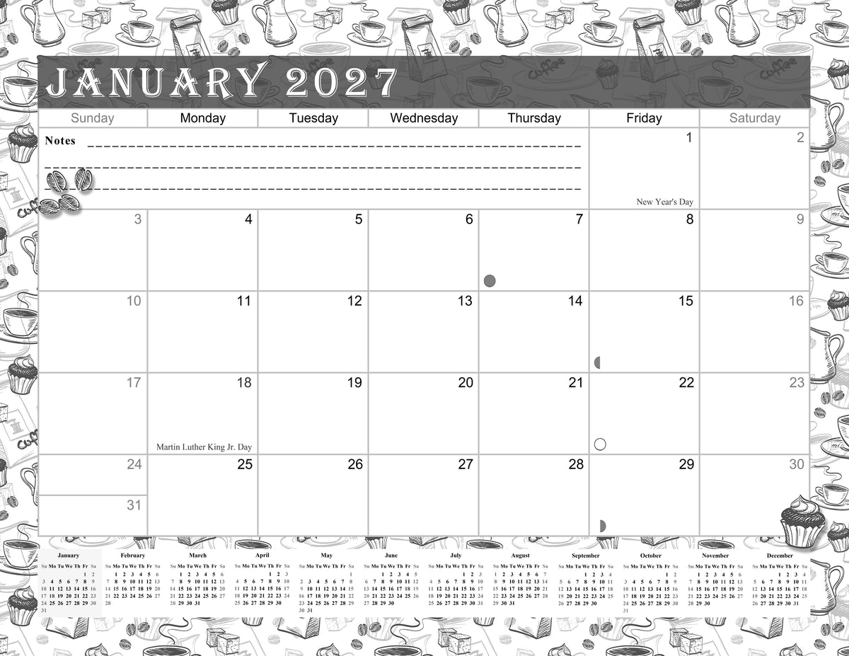 2027 Monthly Magnetic/Desk Calendar - 12 Months Desktop/Wall Calendar/Planner - Black&White - (Edition #030)