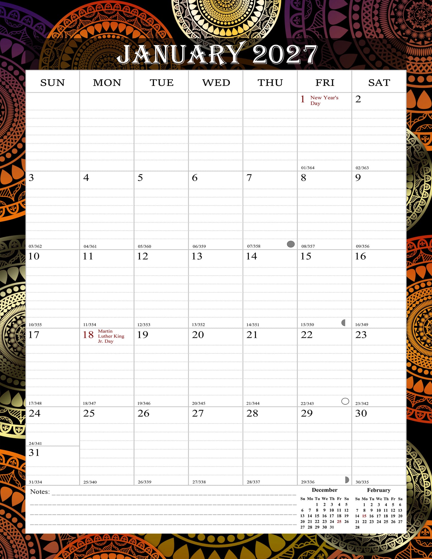 2026-2027 Wall Calendar Spiral-bound Twin-Wire Binding - 18 Months 8.5" x 11" 09