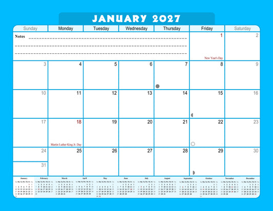 2026-2027 Monthly Spiral-Bound Wall / Desk Calendar - Desktop / Wall Blotter Calendar / Planner - (Edition #07)