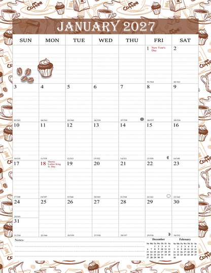 2026-2027 Wall Calendar Spiral-bound Twin-Wire Binding - 18 Months 8.5" x 11" 010