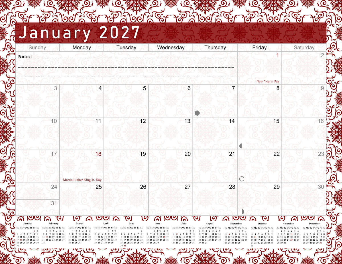 2026 - 2027 Student Calendar/Planner for 3-Ring Binder, Desk, or Wall - v014