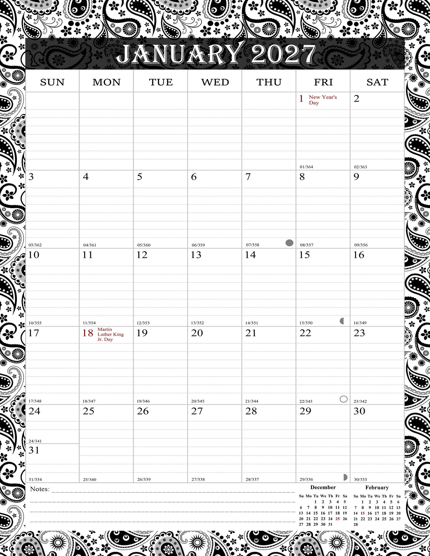 2026-2027 Wall Calendar Spiral-bound Twin-Wire Binding - 18 Months 8.5" x 11" 06