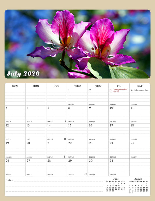 2026 - 2027 Calendar Magnetic Peel & Stick 18 Months 8.5" x 11" Flowers
