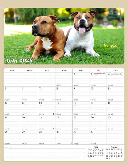 2027 Wall Calendar Spiral-bound Twin-Wire Binding - 12 Months Planner - Large Ruled Blocks with Julian Dates - (Dogs)