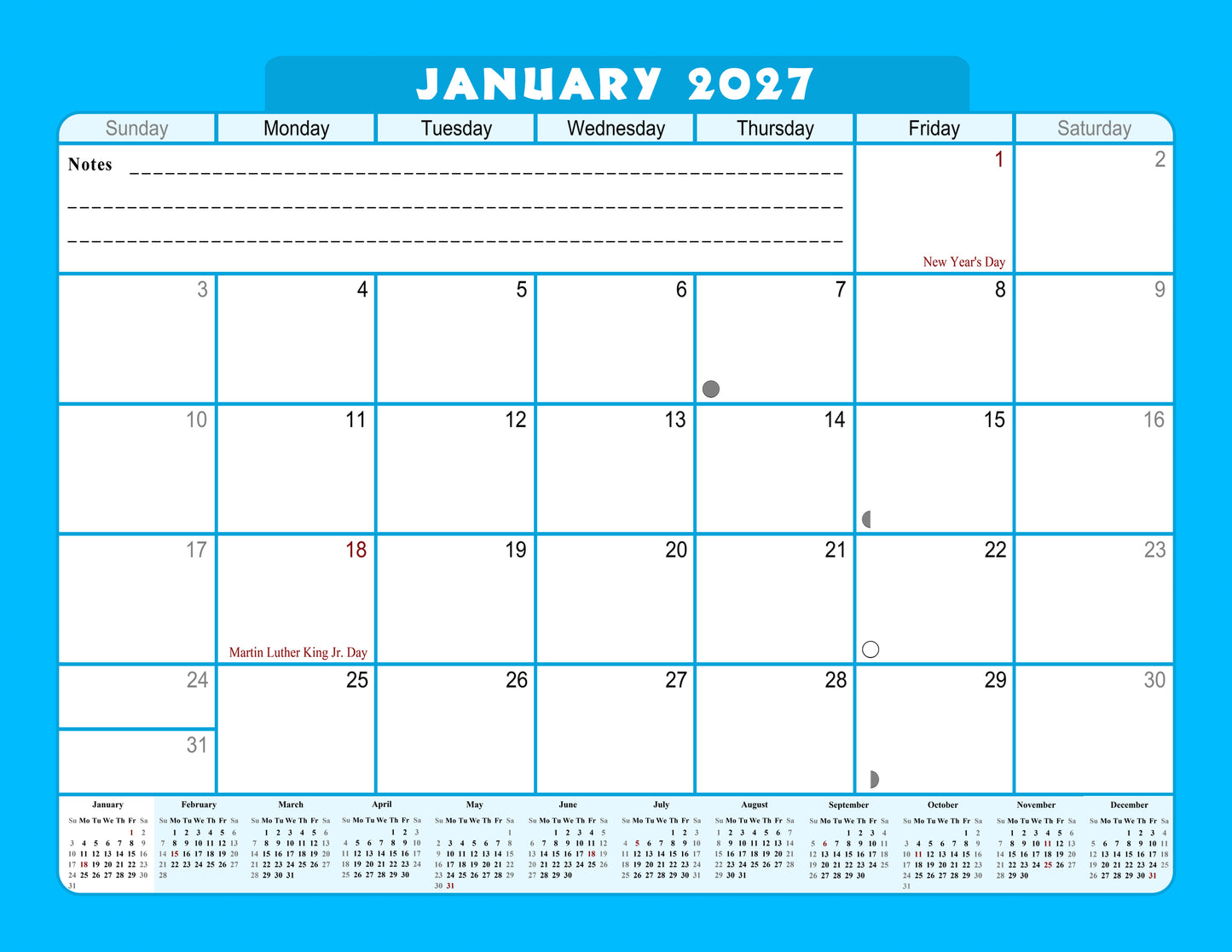 2027 Monthly Magnetic/Desk Calendar - 12 Months Desktop/Wall Calendar/Planner - (Edition #07)