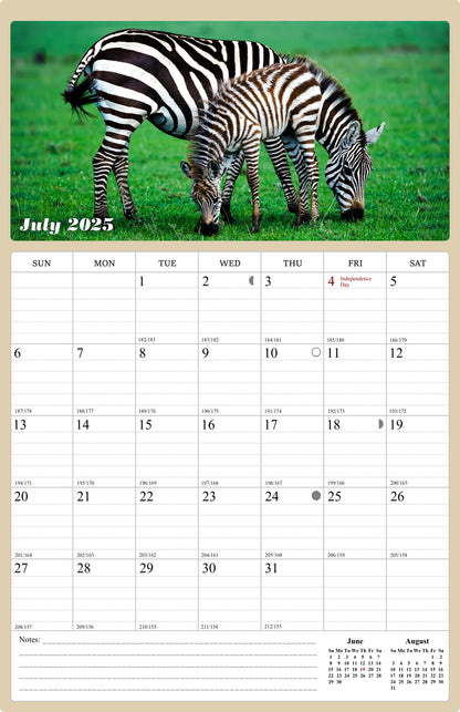 2025 - 2026 Wall Calendar Spiral-bound Twin-Wire Binding - 18 Months Planner - Large Ruled Blocks with Julian Dates - (Baby Animals)