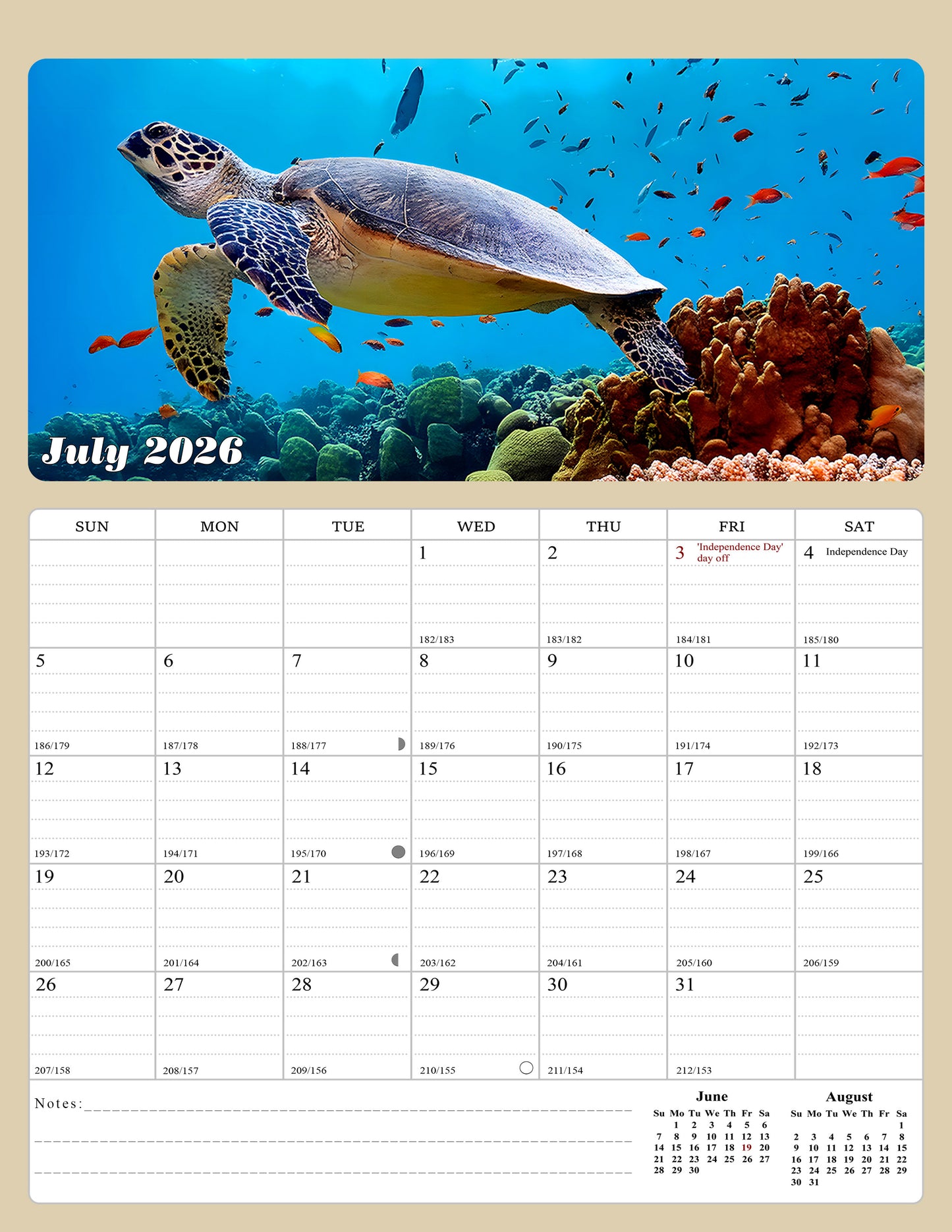2026 - 2027 Calendar Magnetic Peel & Stick 18 Months 8.5" x 11" Turtles