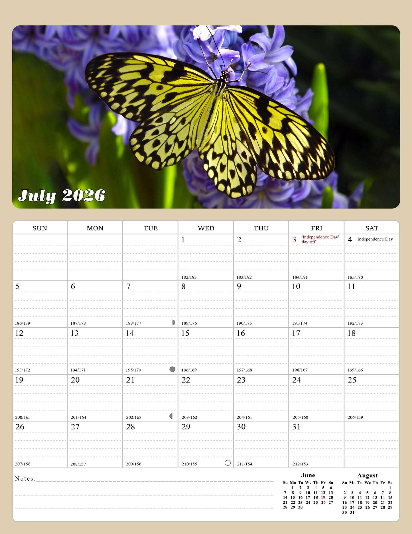 2027 Wall Calendar Spiral-bound Twin-Wire Binding - 12 Months Planner - Large Ruled Blocks with Julian Dates - (Butterfly)