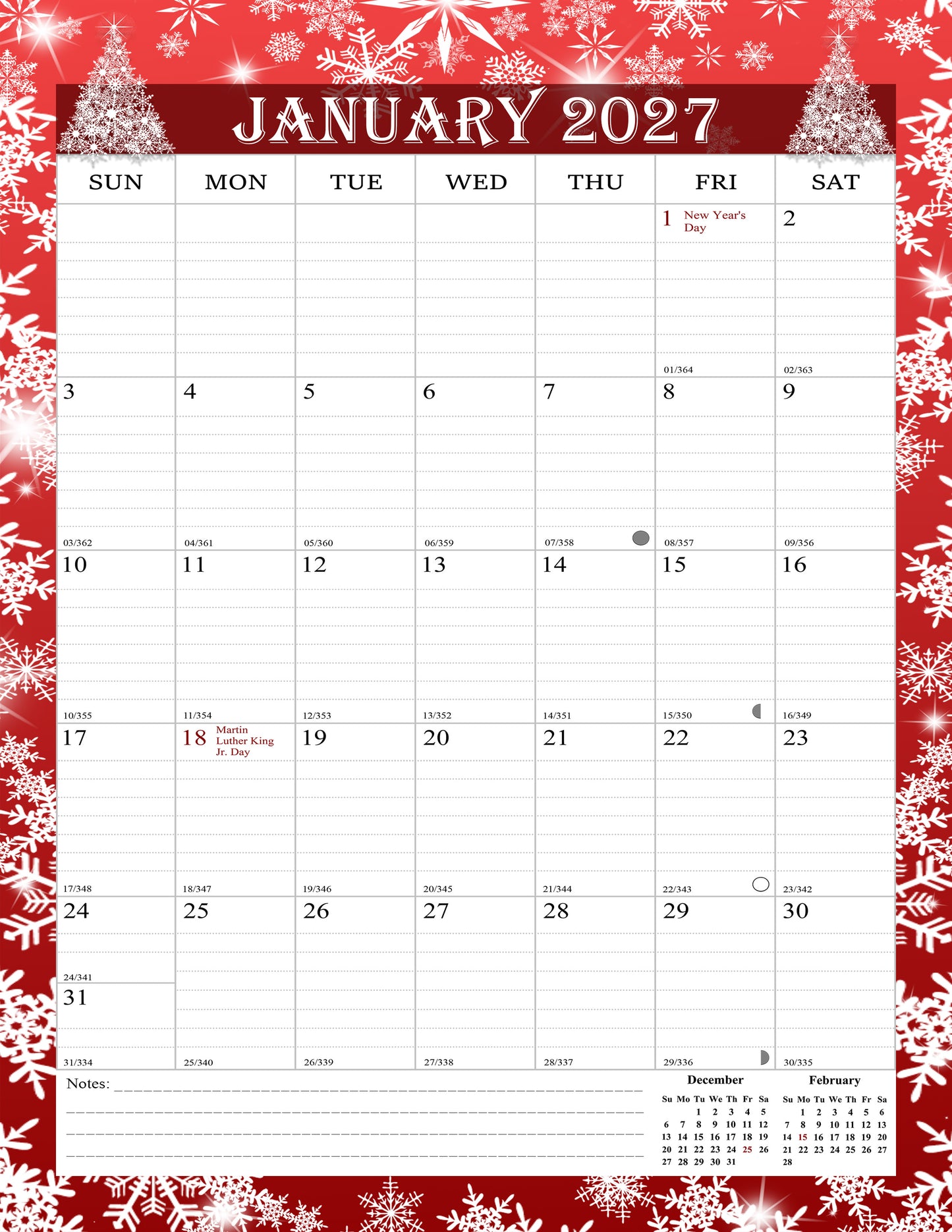 2026-2027 Wall Calendar Spiral-bound Twin-Wire Binding - 18 Months 8.5" x 11" 012