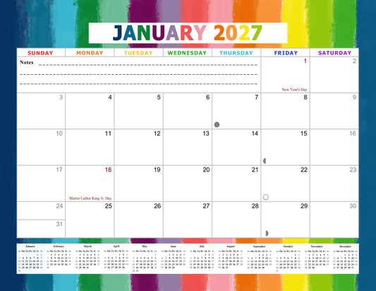 2026 - 2027 Student Calendar/Planner for 3-Ring Binder, Desk, or Wall - v027